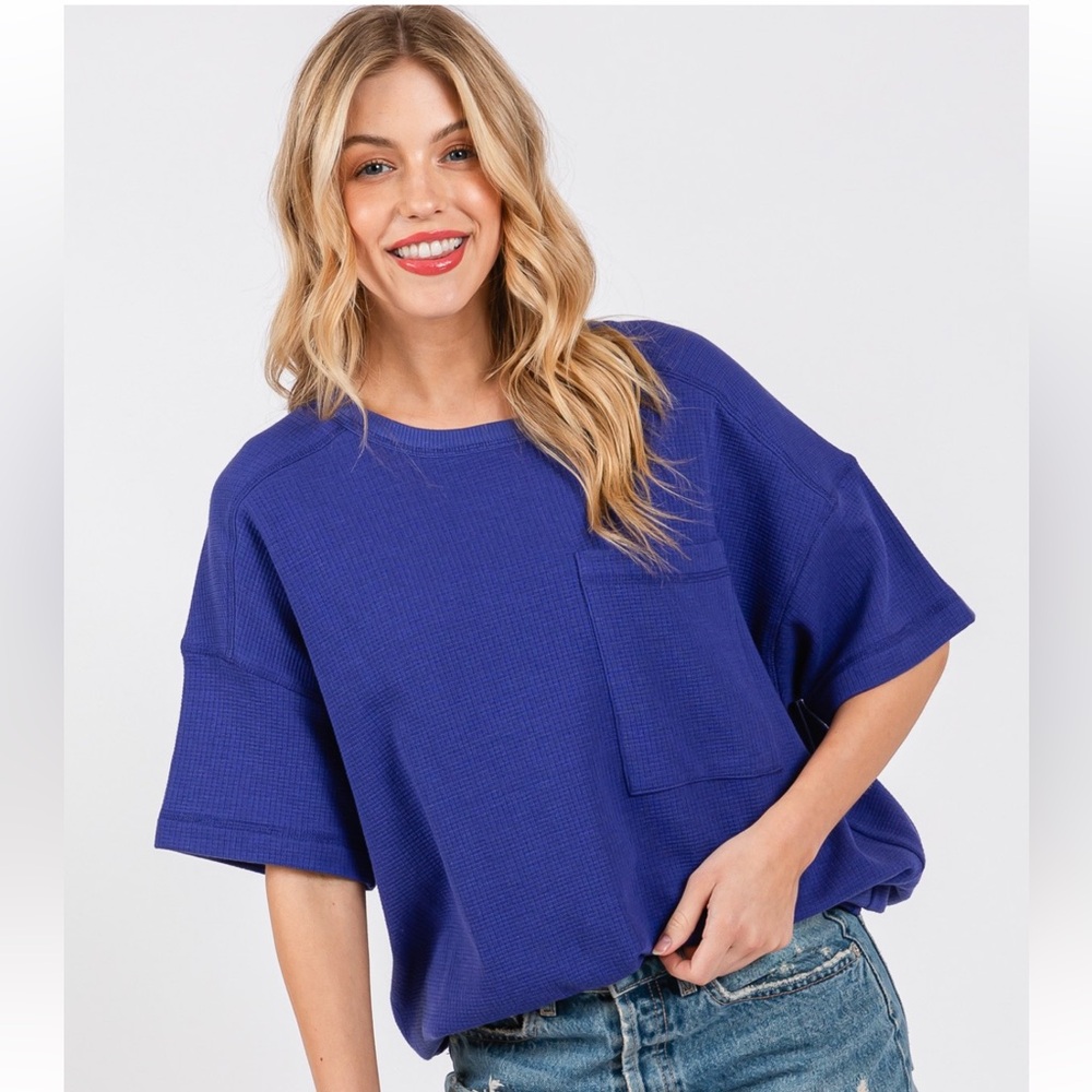 25 Solid Textured Drop Shoulder Top - Picture 2 of 6